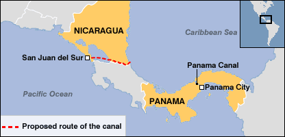 Grafik des geplanten Nicaraguakanals. Grafik: Servindi