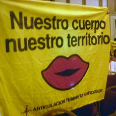 Transparent auf der Konferenz in Uruguay. Foto: Cimac/Anayeli Garcia Martinez