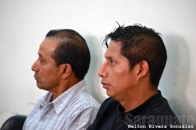 Diese beiden Wachmänner standen im August vor Gericht, weil sie das Feuer auf protestierende Anwohner*innen eröffnet haben sollen. Foto: Prensa Comunitaria/Nelton Rivera (CC BY-NC-SA 3.0) 