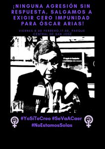 Demo-Flyer "Keine Attacke ohne Antwort! Wir gehen raus und fordern Null Straflosigkeit für Óscar Arias"
Bild: @OlaFeministaCR, Twitter