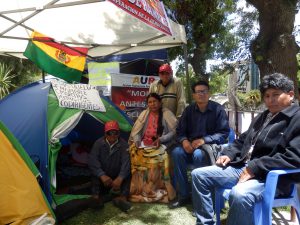 Die Gewerkschafterin Martha Yujra und ihre Mitstreiter protestieren gegen die erneute Kandidatur von Evo Morales. Foto: Thomas Guthmann