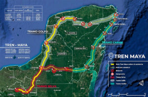 Die geplante Zugstrecke des Tren Maya.