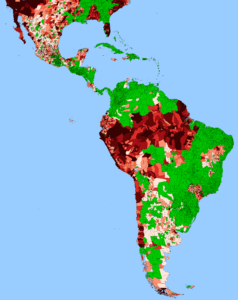 Die Verbreitung von Corona in Lateinamerika, Stand Mitte Juli 2020. Quelle: Wikimedia ConlangHenry (CC BY-SA 4.0)