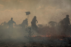 Feuerwehrleute und Freiwillige kämpfen erfolglos gegen die Brände an. Foto: Christiano Antonucci/Fotos Públicas