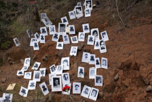 Angehörige haben an einem Grab Fotos  von in der Colonia Dignidad Verschwundenen niedergelegt / Foto: Jorge Soto